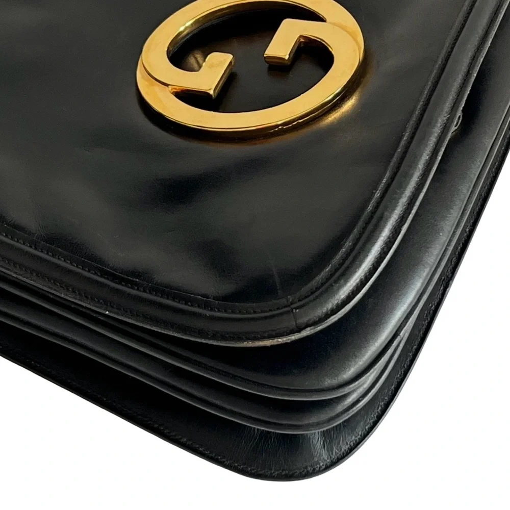 Vintage Gucci Blondie 1970s Black Leather Accordion Shoulder Bag Interlocking GG - Picture 16 of 16